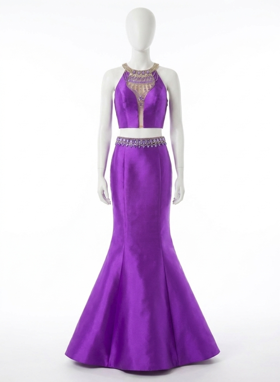 NEW RACHEL ALLAN mikado two-piece mermaid prom gown in purple